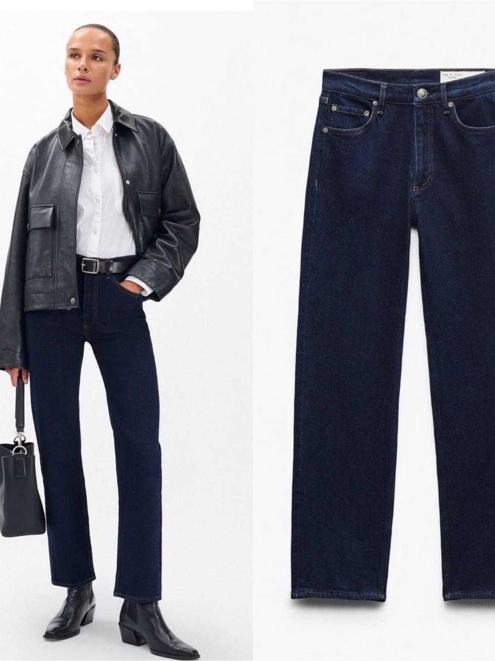 rag & bone Harlow Mid-Rise Ankle Straight Jeans in Esti (dark) Wash 27